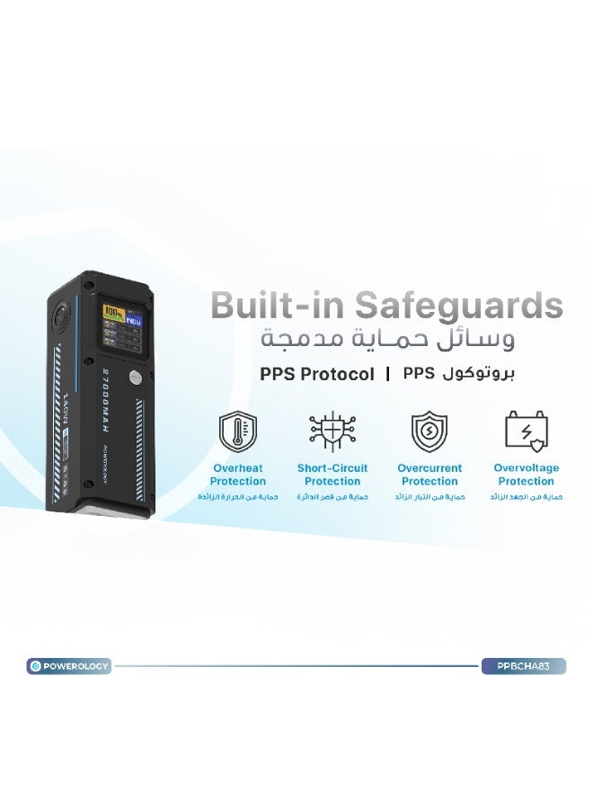 باورولوجي بنك طاقة بسعة 27000 مللي أمبير 140 واط PD للشحن السريع، شاحن محمول مع 2 منفذ USB-C ومنفذ USB-A واحد، شاشة رقمية ذكية، حزمة بطارية للشحن السريع لجهاز MacBook، الكمبيوتر المحمول، iPad Pro، iPhone 17 Series، Samsung. - Image 4